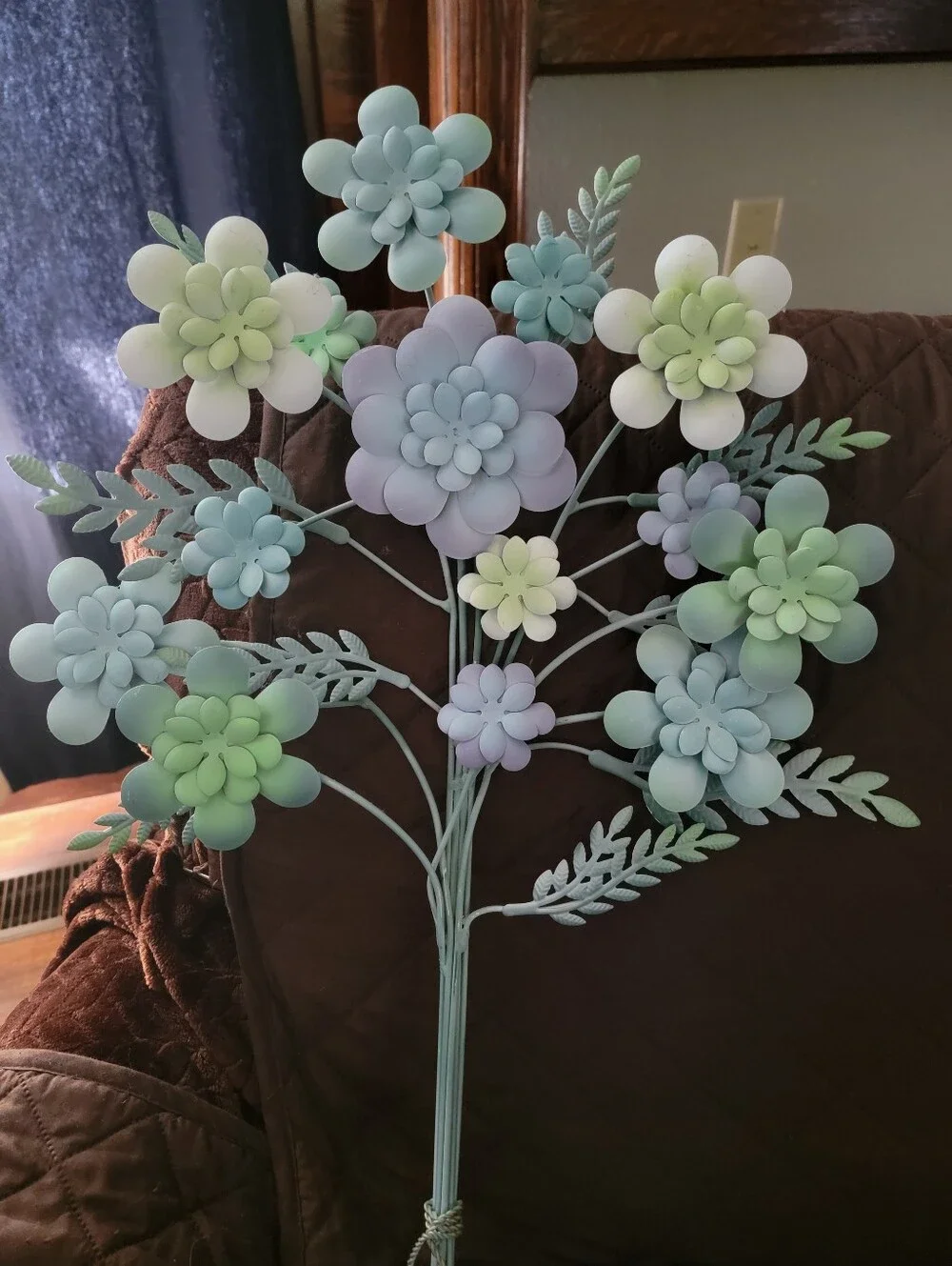 Mint Green Pastel Succulent Metal Floral Bouquet